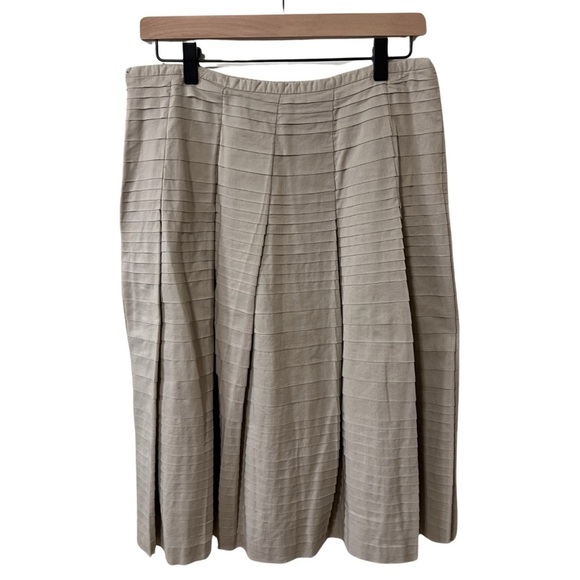 Jones New York Signature Pleated A-line Skirt Tan Size 10 100% Cotton - Picture 3 of 12